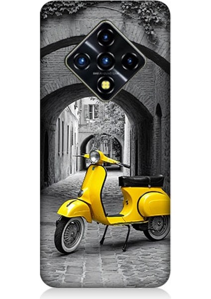 Infinix Zero 8 Uyumlu Taş Sokakta Sarı Vespa Motosiklet Desenli Silikon Kılıf