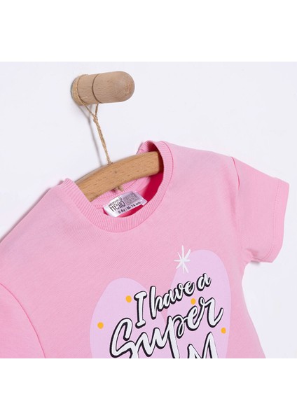 Kız Bebek Tişört Bisiklet Yaka Kısa Kol Pembe modelleri