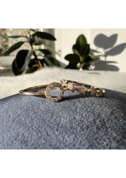 14 Ayar Altın Taşlı Minimal Çember Yüzük KRS058-14GRZ