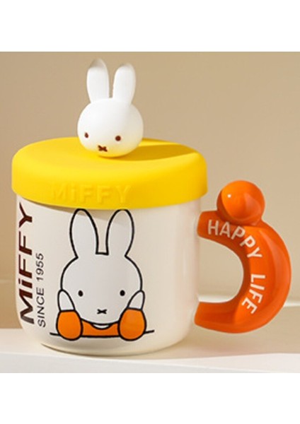 Porselen Kupa Kapaklı Tavşan Figürlü Miffy Happy Life 1 Adet
