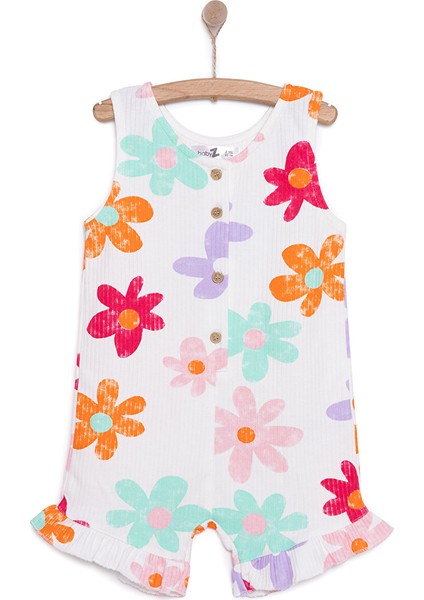 Kız Bebek Kısa Tulum Vintage Girl Bebe Yaka Reçme Paça Atlet Kol Beyaz