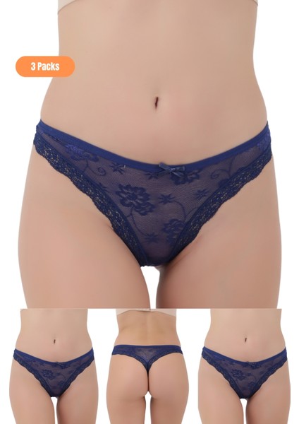 Kadın 3 Adet Dantelli Transparan Külot