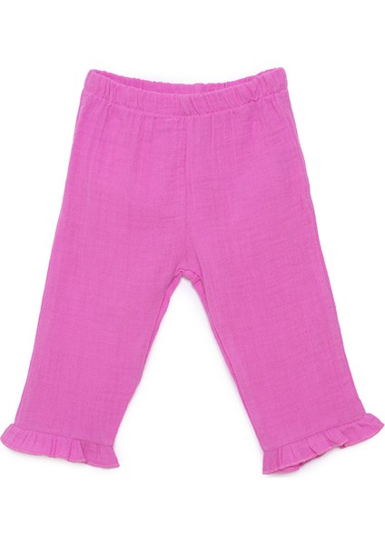 Kız Bebek Pantolon Müslin Reçme Paça Pembe