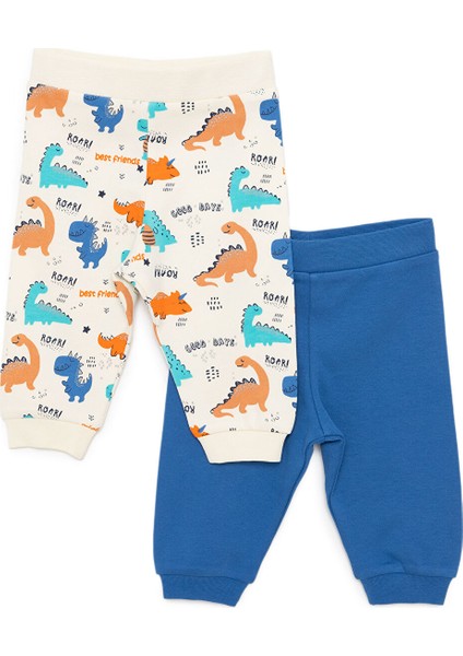 Erkek Bebek Basic 2li Patiksiz Alt Interlok Roar Desenli Ekru