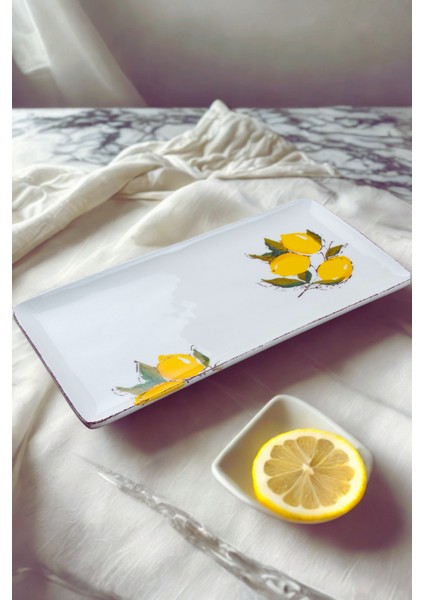 Limon Desen El Yapımı Organik Sunum Tabak 36X17 cm