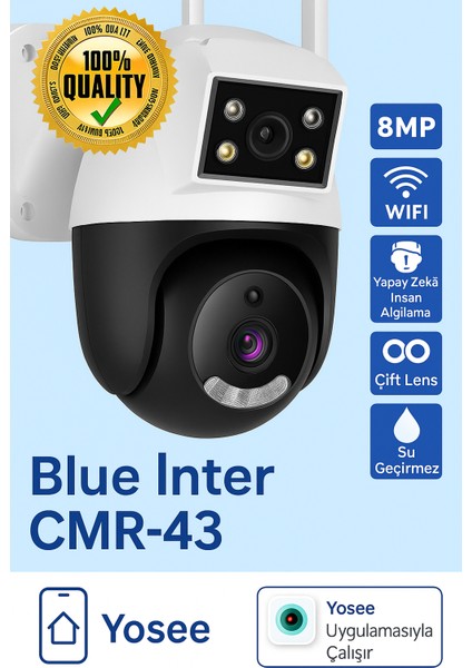 Cmr-43 2k Çift Lens Kamera, Gece Görüşlü, Türkçe Uygulama Destekli Akıllı Güvenlik Kamerası