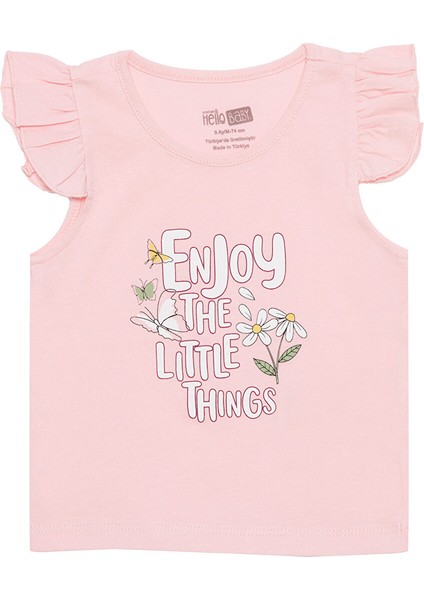 Basic Kız Kelebek ve Papatya Baskılı Atlet T-Shirt Kız Bebek