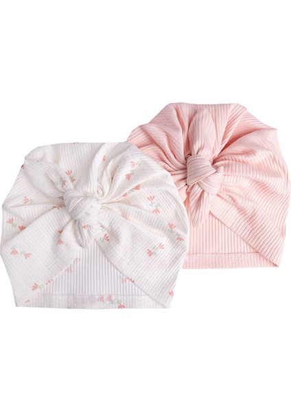 Kız Bebek 2li Bone Bandana Çiçek Desenli Karışık Renkli
