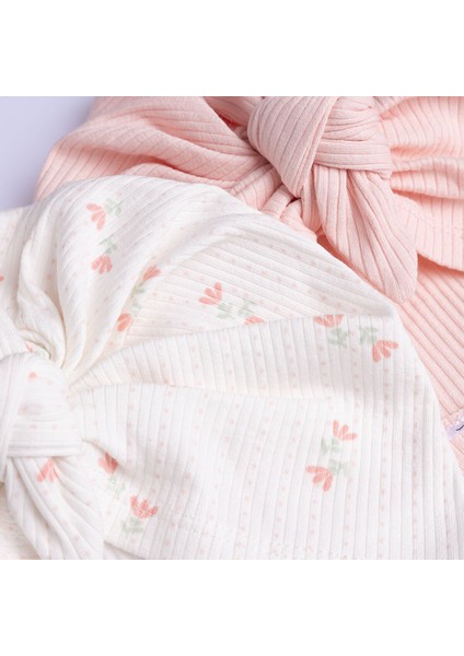 Kız Bebek 2li Bone Bandana Çiçek Desenli Karışık Renkli