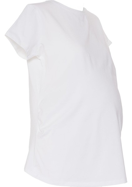 Anne Giyim Hamile Tşört Büzgülü Bisiklet Yaka Kısa Kol Beyaz modelleri