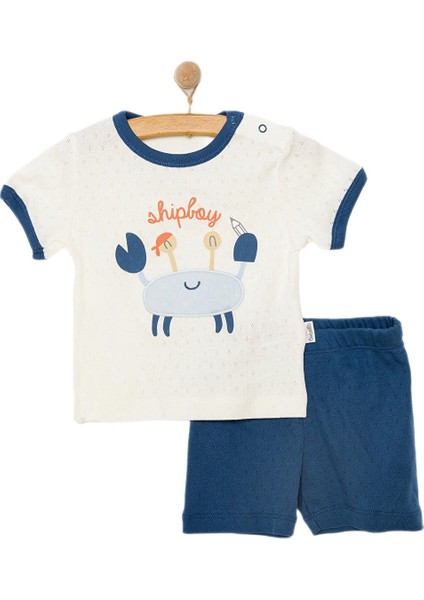 Yenidoğan Erkek Bebek Tshirt-Şort 2li Takım Interlok Ship Boy Bisiklet Yaka Kısa Kol Lacivert