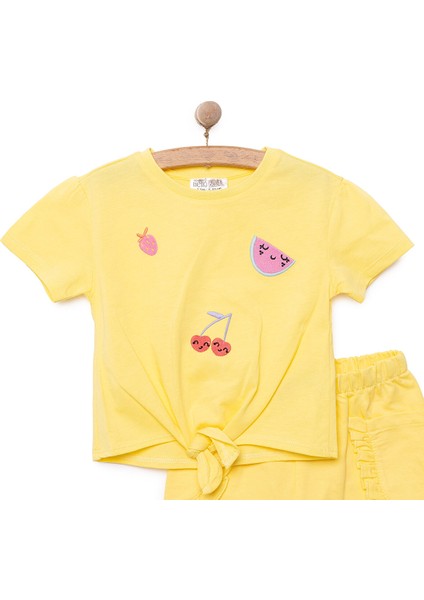 Kız Bebek Tişört-Şort 2li Takım Soft Colorful Bisiklet Yaka Reçme Paça Kısa Kol Sarı modelleri