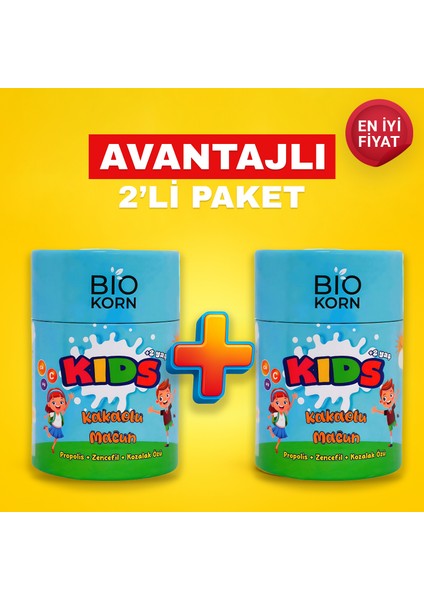 2'li Biokorn Kids Kakaolu Çocuk Macunu – Iştah, Koruma ve Nefes Desteği | Propolis & Kozalak Özü (240GR)
