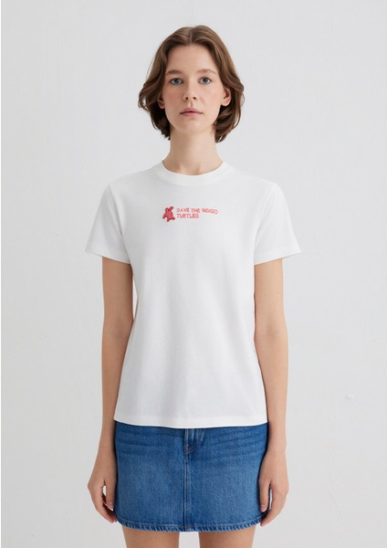 Indigo Turtles Baskılı Ekru Tişört 1613535-70057 fırsatları