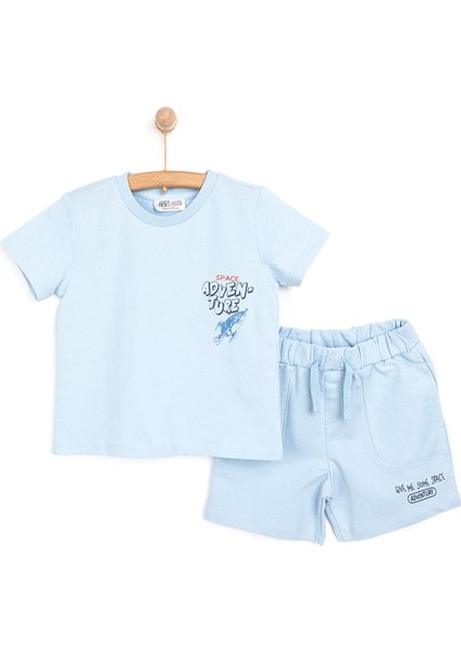 Erkek Bebek Tişört-Şort 2li Takım Cosmic Line Bisiklet Yaka Reçme Paça Kısa Kol Mavi