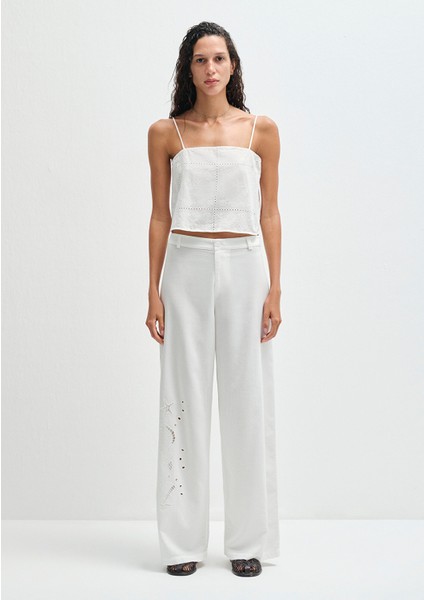 Nakışlı Beyaz Pantolon 1011052-70057 modelleri