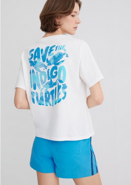 Indigo Turtles Baskılı Ekru Tişört 1613567-70057