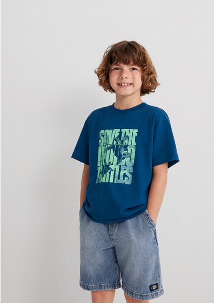 Indigo Turtles Baskılı Mavi Tişört 6610394-89110 fiyatları
