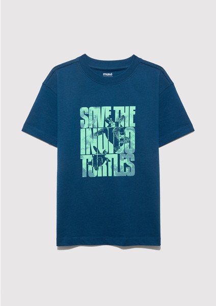 Indigo Turtles Baskılı Mavi Tişört 6610394-89110 fırsatları