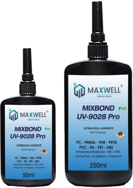 Mıxbond Uv 9028 Pleksi/pc/pvc/pa/abs Yapıştırıcı, Ultra Şeffaf, Uv Kürleme, 5 Sn. (ROHS) 250ml