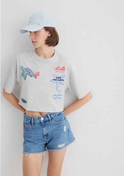 Indigo Turtles Baskılı Gri Tişört 1613533-87033 modelleri