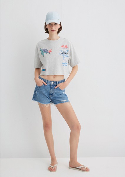 Indigo Turtles Baskılı Gri Tişört 1613533-87033 fırsatları