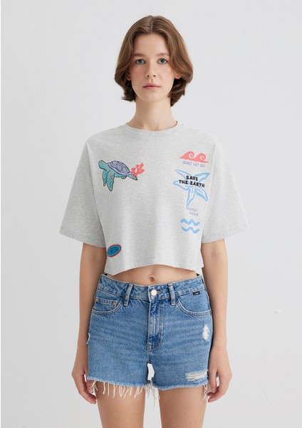 Indigo Turtles Baskılı Gri Tişört 1613533-87033 indirimleri