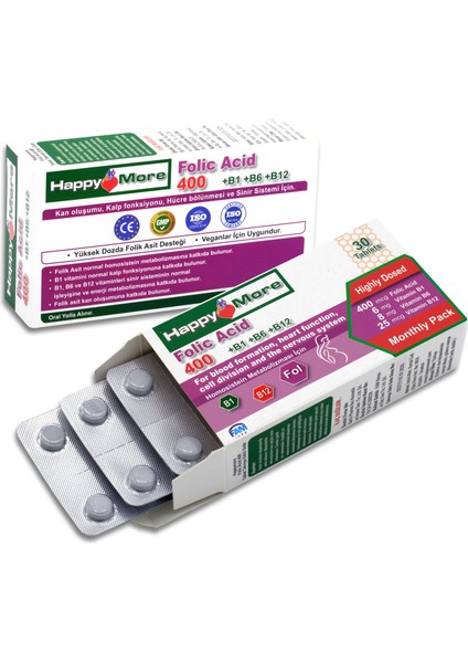 HappyMore Folik Asit ve B Grubu Vitaminler İçeren 30 Tablet Takviye Edici Gıda indirimleri
