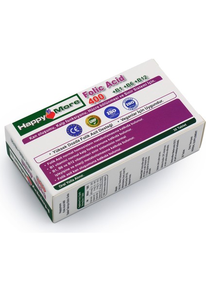 HappyMore Folik Asit ve B Grubu Vitaminler İçeren 30 Tablet Takviye Edici Gıda