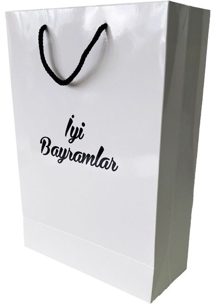 10 Adet Beyaz Iyi Bayramlar Karton Çanta (23.5X34X10)