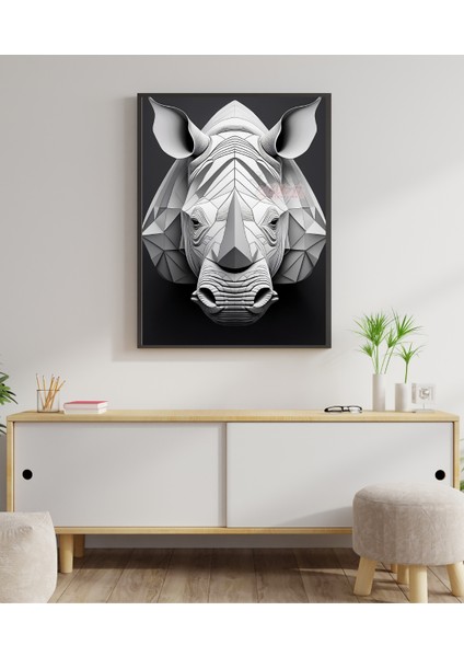 Metal Çerçeveli Gerçek Camlı Tablo Geometrik Desenli Gergedan