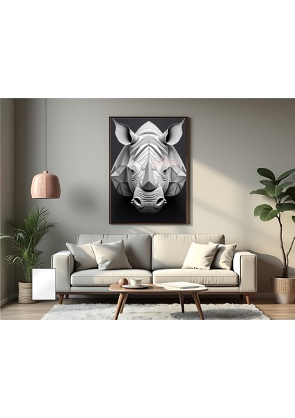 Metal Çerçeveli Gerçek Camlı Tablo Geometrik Desenli Gergedan modelleri