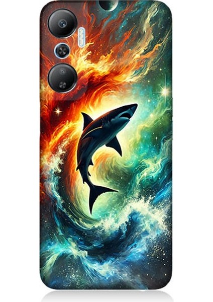 Infinix Hot 20 Uyumlu Ateşle Dans Eden Köpekbalığı Desenli Silikon Kılıf