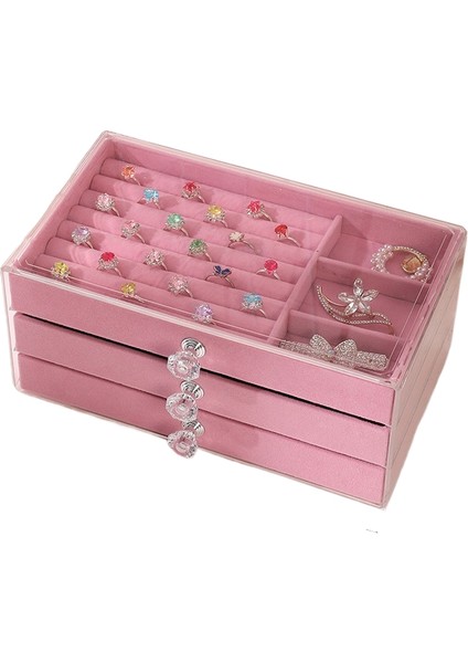 Üç Çekmeceli Akrilik Şeffaf Kadife Mücevher Kutusu Mücevher Saklama Kutusu (Yurt Dışından)