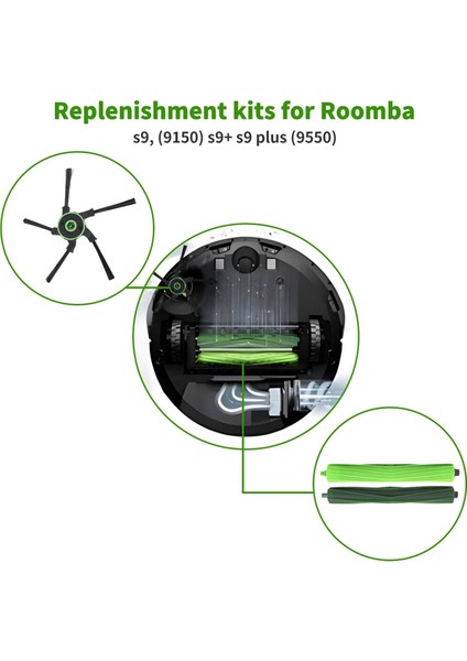 Irobot Roomba S9 (9150) S9+ S9 Plus (9550) S Serisi Aı Robot Süpürge Kitleri Için 3 Takım Kauçuk Fırça, 8 Yan Fırça (Yurt Dışından)