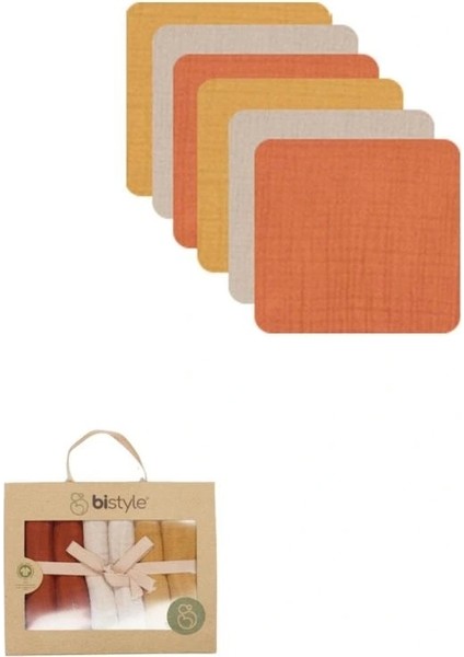 Nessiworld Bistyle 6'lı Müslin Mendil 20X20 cm 90106 Kiremit Bej Hardal