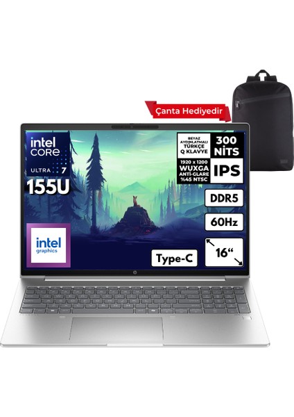 Probook 460 G11 Ultra 7-155U 40-Gbddr5 2 Tbssd Intel Graphics 16" Wuxga Freedos + Sırt Çantası A23BTEAHMF10