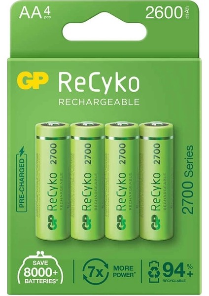 Gp Recyko Aa 2600 Mah Şarjlı 4lü Pil GP270AAHCE-2EB4 (GPRHC272E001)
