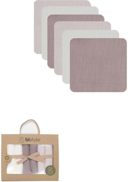 Nessiworld Bistyle 6'lı Müslin Mendil 20X20 cm 90106 Taş Ekru Antrasit
