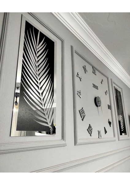 3 Parçalı Akrilik Pleksi Aynalı Palmiye Yapraklı ve Roma Tarzı Duvar Saati Seti fiyatları