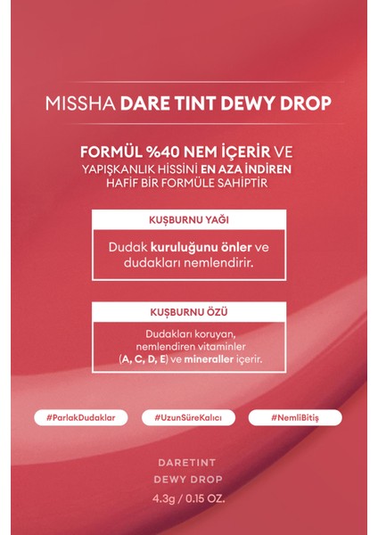 Uzun Süre Kalıcı, Nemli Bitiş Sunan Parlak Tint Dare Tint Dewy Drop (Peachy Glass) fiyatları