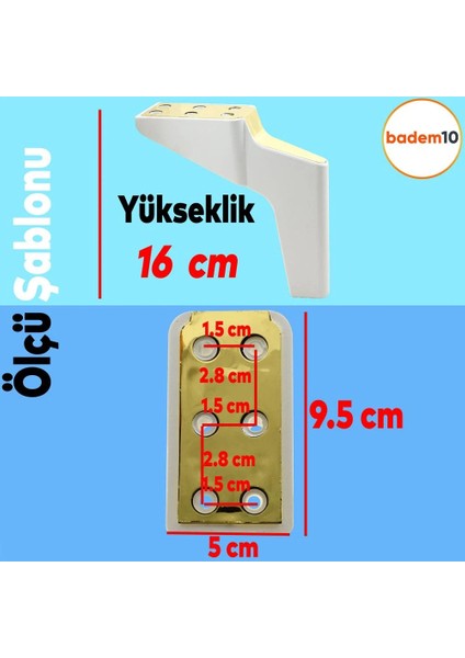 Logan 4 Adet Set 16 cm Beyaz Altın Mobilya Tv Ünitesi Koltuk Kanepe Destek Ayağı Ayakları M8 Civata