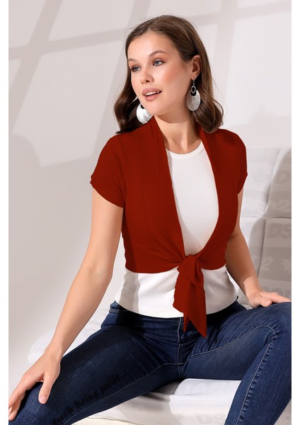Mondi Kadın Penye Kısa Kollu Önden Bağlamalı Kısa Hırka & Bolero -