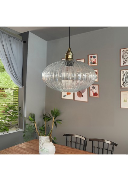 Elegant Cam Şeffaf Avize Lale Başlık Sarkıt Lamba Restoran Salon Aydınlatma