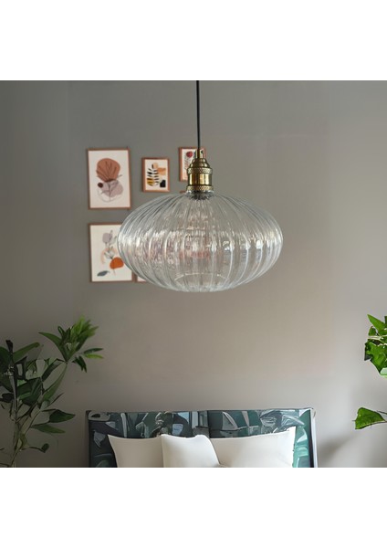 Elegant Cam Şeffaf Avize Lale Başlık Sarkıt Lamba Restoran Salon Aydınlatma
