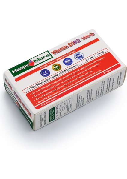 HappyMore Vitamin D3 ve Vitamin K2 İçeren 30 Tablet Takviye Edici Gıda