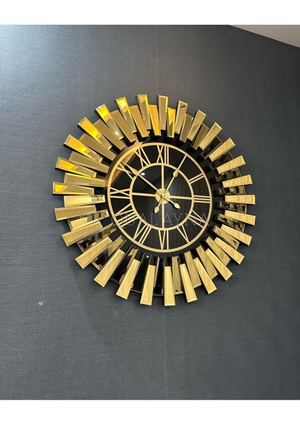 80 cm Çapında Şık Gold Aynalı Duvar Saati, Modern Dekorasyon Için Mükemmel Seçim modelleri