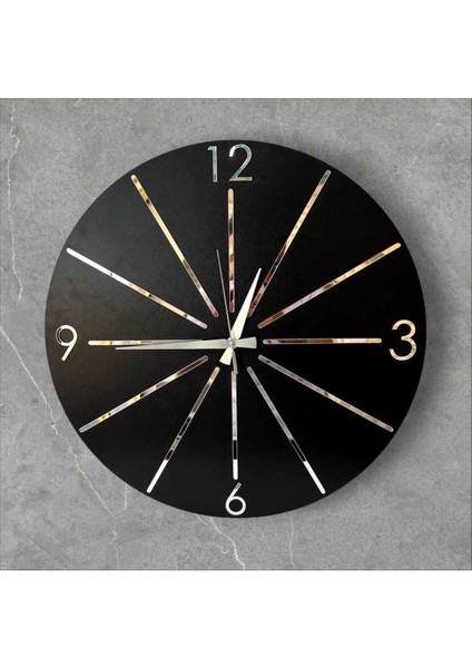 Siyah-Gri Aynalı Çizgi Desenli Ahşap Duvar Saati 50CM, Sessiz ve Dekoratif fiyatları