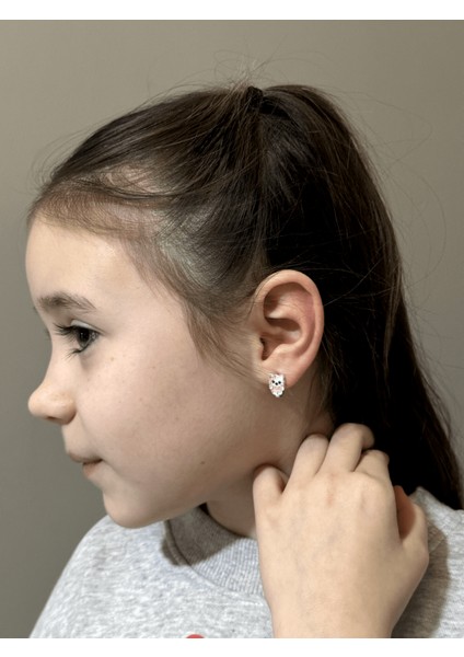 Süslü Hyllo Kity 925 Ayar Gümüş Kız Çocuk Küpesi, Kız Çocuk Gümüş Küpe, Çocuk Gümüş Küpe modelleri