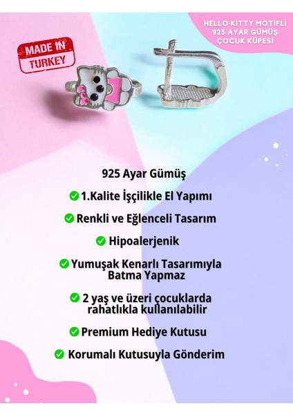 Süslü Hyllo Kity 925 Ayar Gümüş Kız Çocuk Küpesi, Kız Çocuk Gümüş Küpe, Çocuk Gümüş Küpe indirimleri